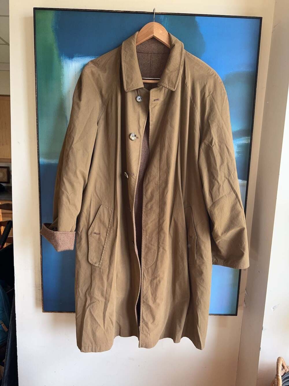 Ralph Dudley Reversible Wool and Cotton Trench Coat Size 46